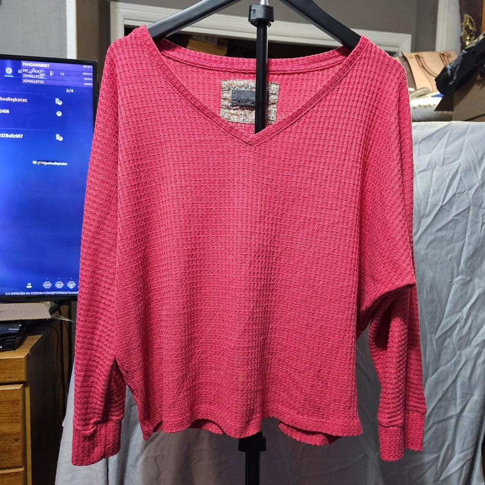 Anthropology Red Waffle Knit shirt.‎  Size M